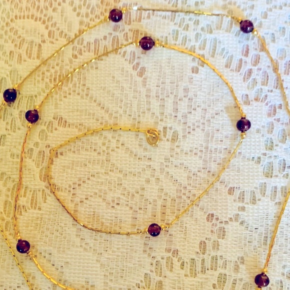 Monet Jewelry - Vintage Monet Purple Garnet Spheres Gold 14Kgf 925Silver Necklace